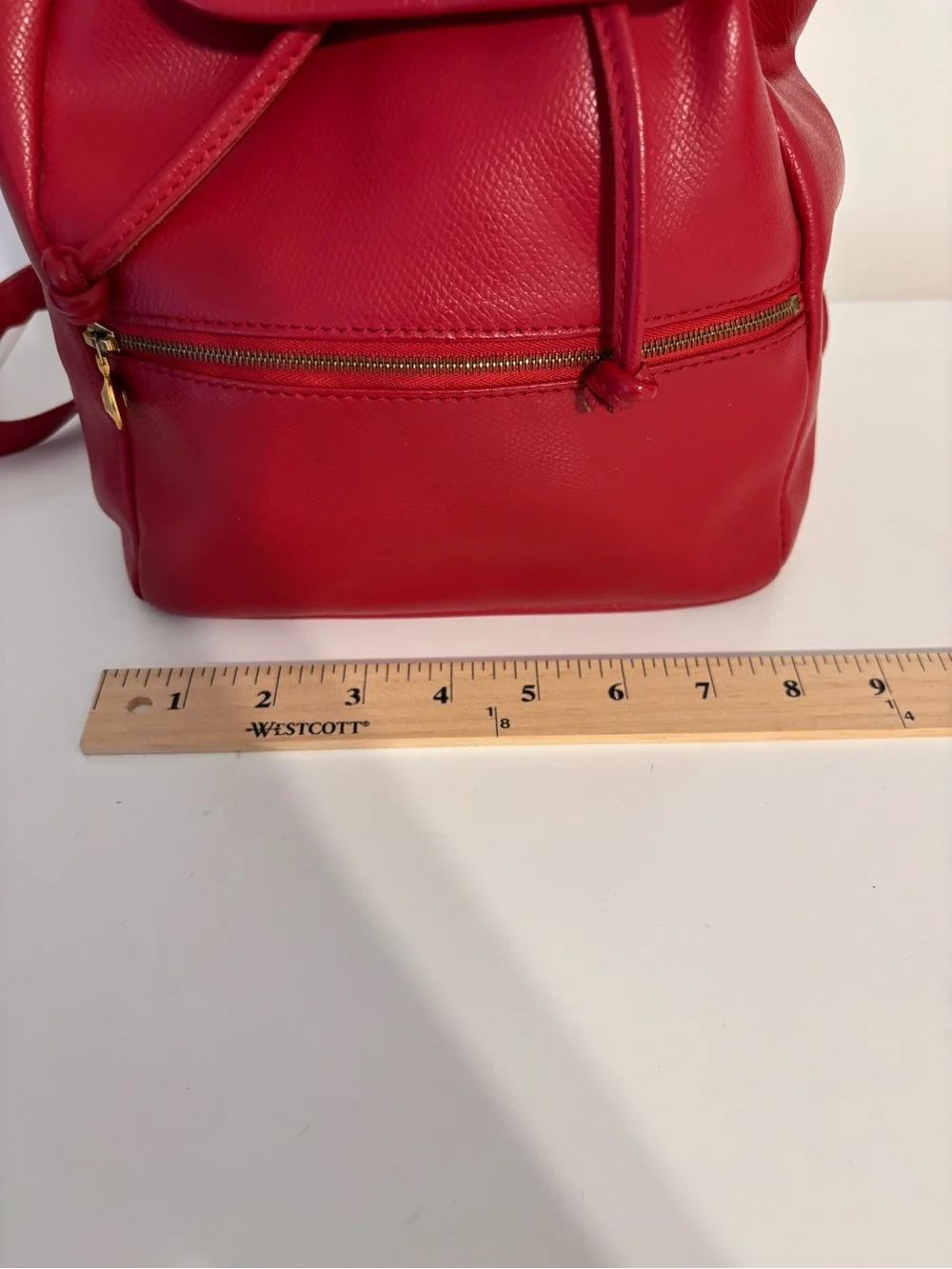 Vintage MCM München Red Leather Small Backpack Drawstring Flap Gold Hardware
